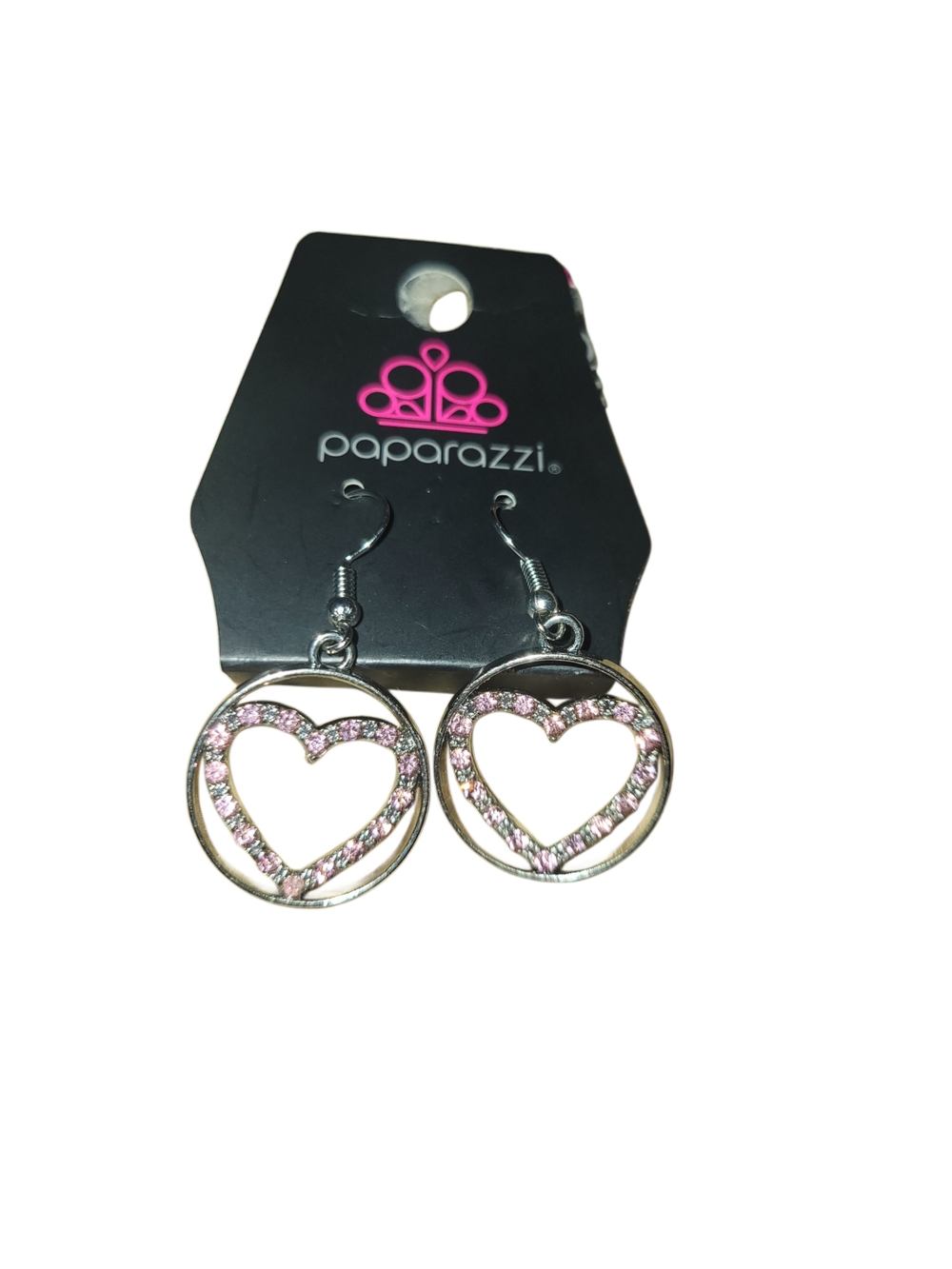 paparazzi Silver Hoop Earrings with Pink Hearts
